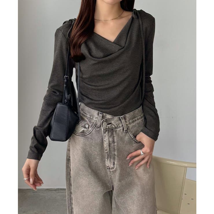 callautia 薄手2way肩リボンドレープトップス | JUNOAH | 詳細画像10 