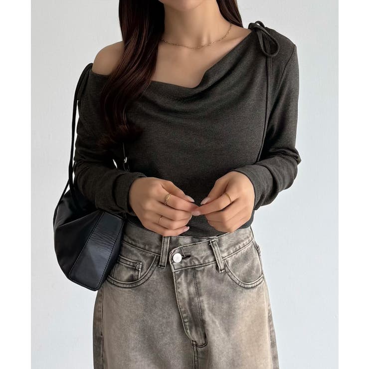 callautia 薄手2way肩リボンドレープトップス | JUNOAH | 詳細画像13 