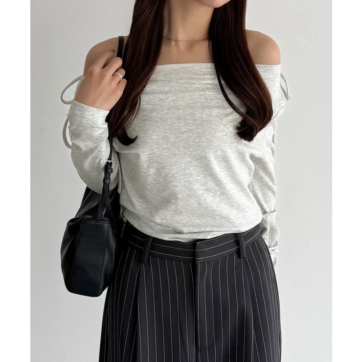 callautia 薄手2way肩リボンドレープトップス | JUNOAH | 詳細画像16 