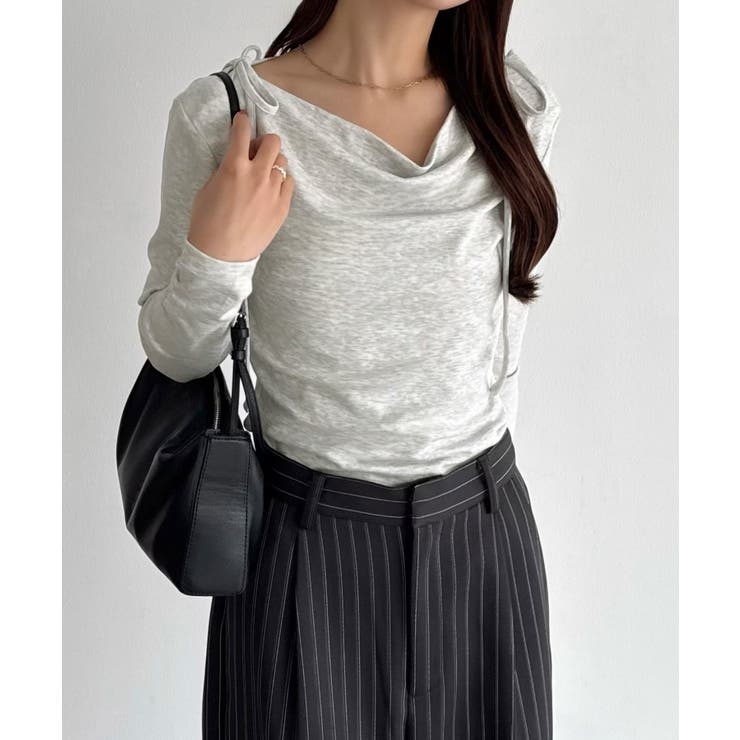 callautia 薄手2way肩リボンドレープトップス | JUNOAH | 詳細画像17 