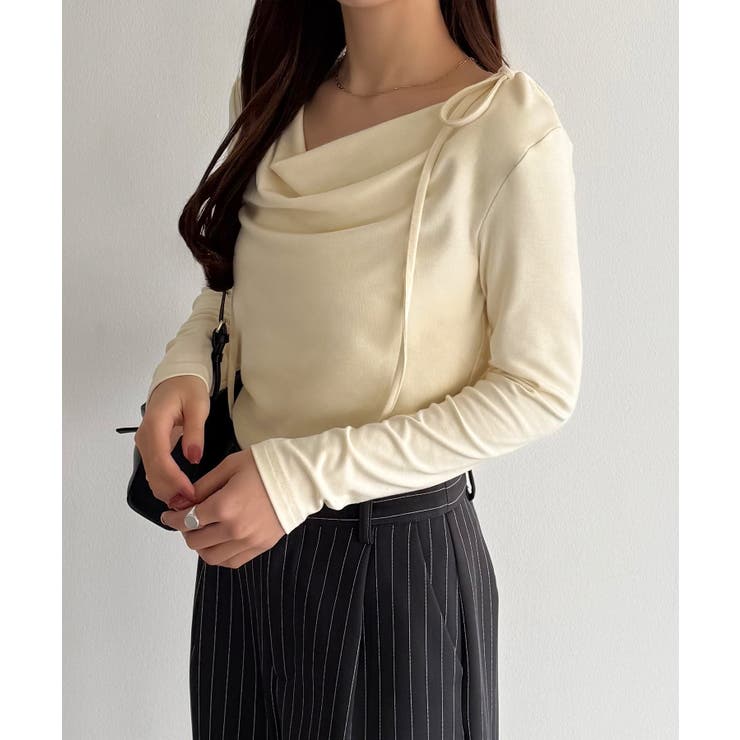 callautia 薄手2way肩リボンドレープトップス | JUNOAH | 詳細画像21 