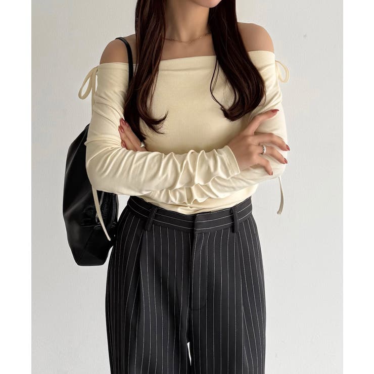 callautia 薄手2way肩リボンドレープトップス | JUNOAH | 詳細画像23 