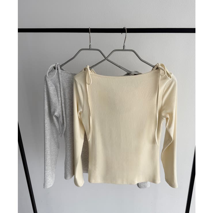 callautia 薄手2way肩リボンドレープトップス | JUNOAH | 詳細画像25 