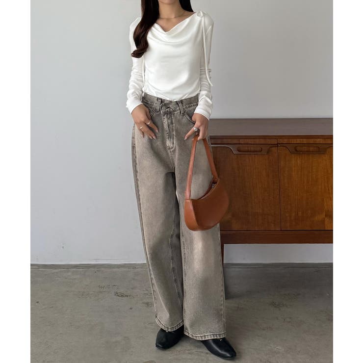 callautia 薄手2way肩リボンドレープトップス | JUNOAH | 詳細画像7 