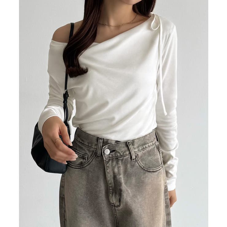 callautia 薄手2way肩リボンドレープトップス | JUNOAH | 詳細画像9 