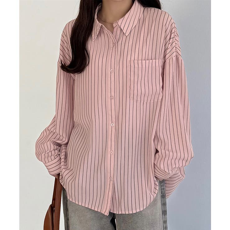ピンク | callautia バックスリットオーバーサイズストライプシャツ | JUNOAH