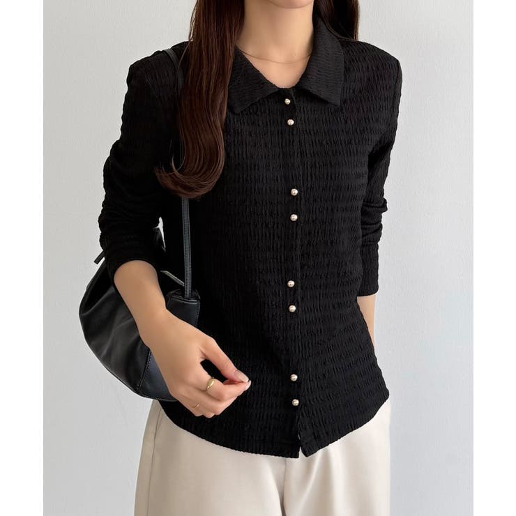 ブラック | callautia カットジャガードポロトップス | JUNOAH