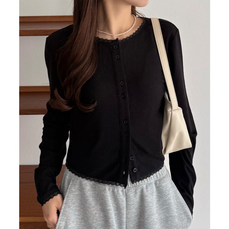 ブラック | callautia クロップド丈シアーカーディガン | JUNOAH