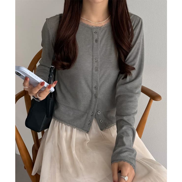 グレー | callautia クロップド丈シアーカーディガン | JUNOAH