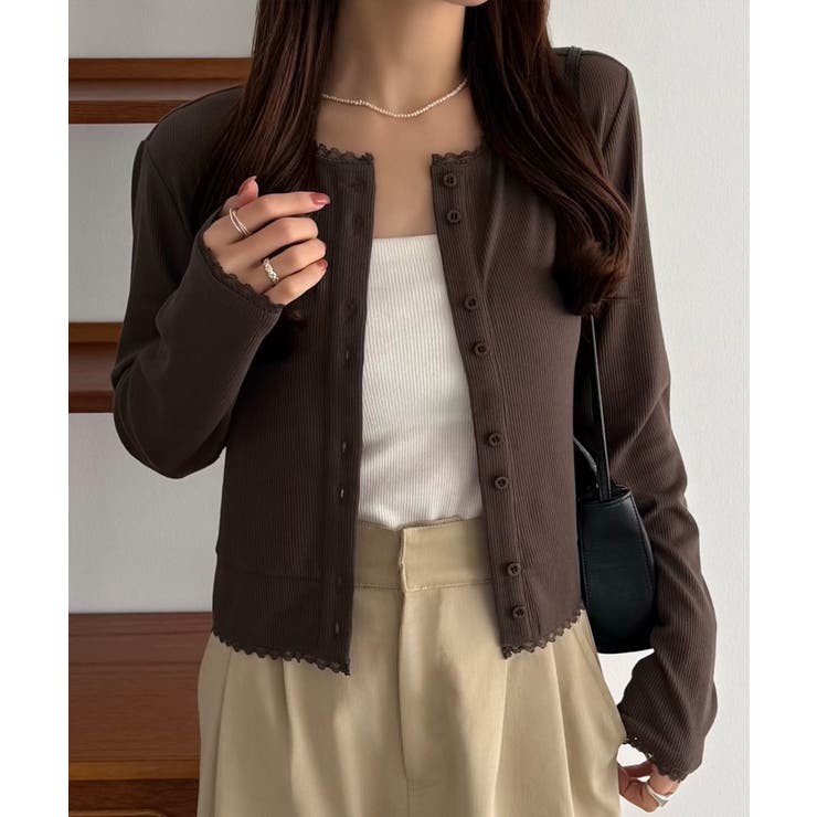 モカ | callautia クロップド丈シアーカーディガン | JUNOAH