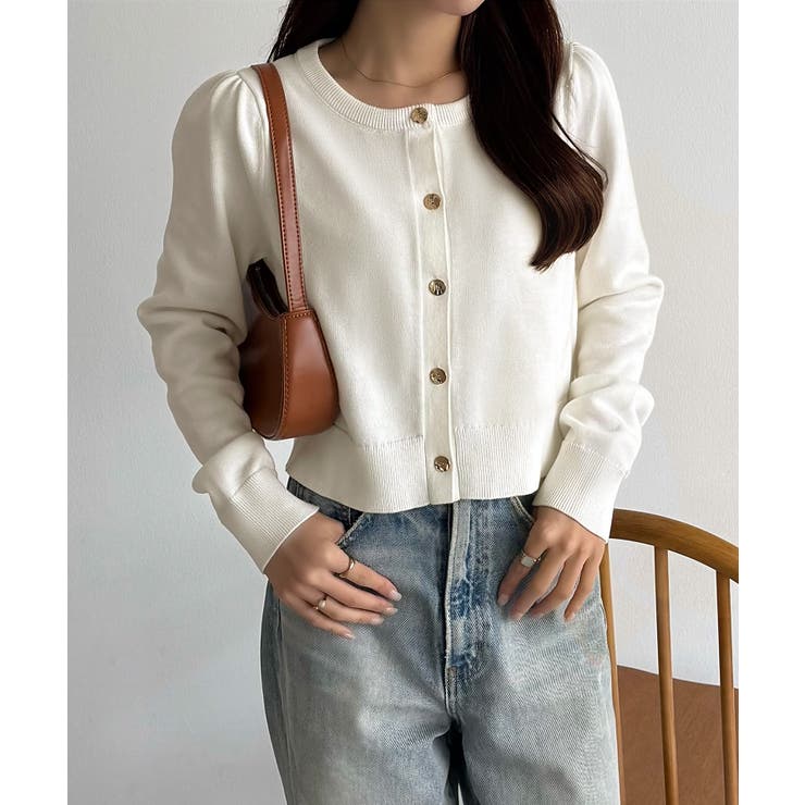 オフホワイト | callautia 金ボタンコットンショートニットカーディガン | JUNOAH