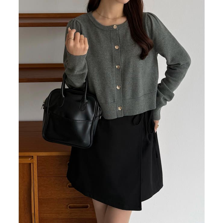 チャコール | callautia 金ボタンコットンショートニットカーディガン | JUNOAH