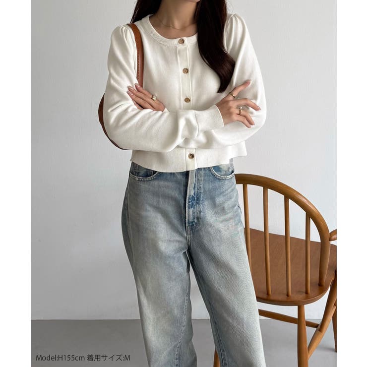 callautia 金ボタンコットンショートニットカーディガン | JUNOAH | 詳細画像2 