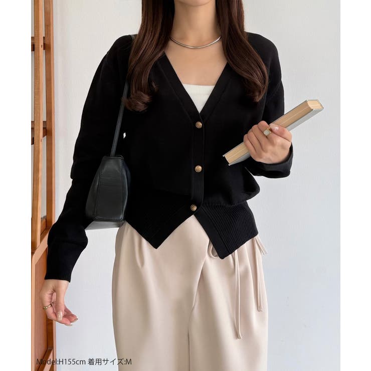 callautia Vネックコットンニットカーディガン | JUNOAH | 詳細画像2 