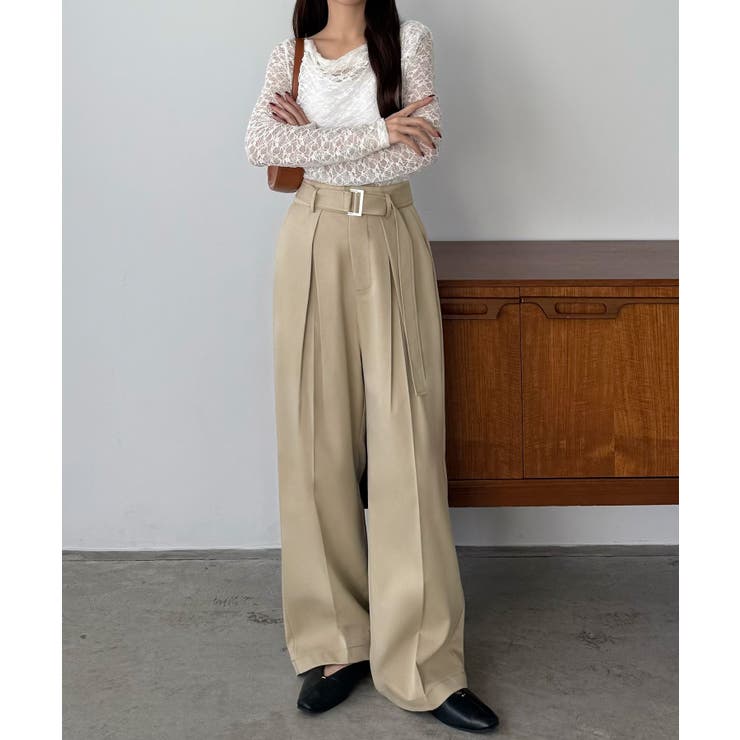 callautia ベルト付きダブルタックワイドパンツ | JUNOAH | 詳細画像11 