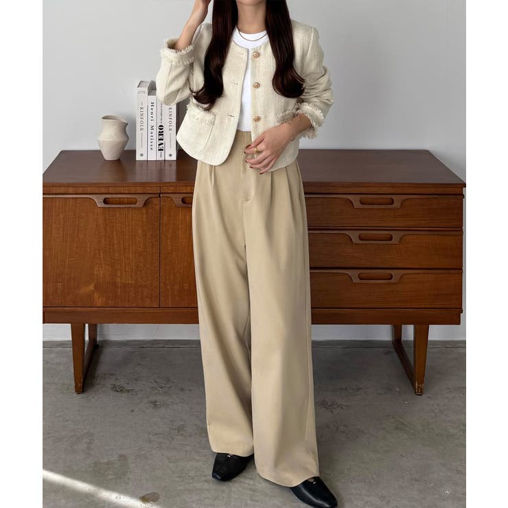 callautia ベルト付きダブルタックワイドパンツ | JUNOAH | 詳細画像14 