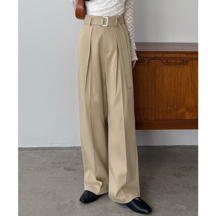 ベージュ | callautia ベルト付きダブルタックワイドパンツ | JUNOAH