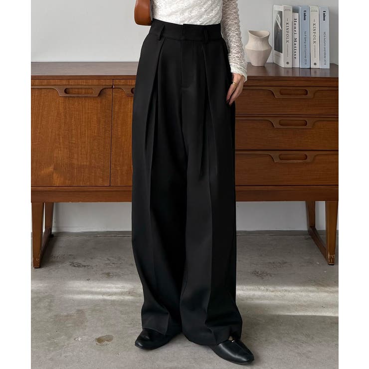 callautia ベルト付きダブルタックワイドパンツ | JUNOAH | 詳細画像5 