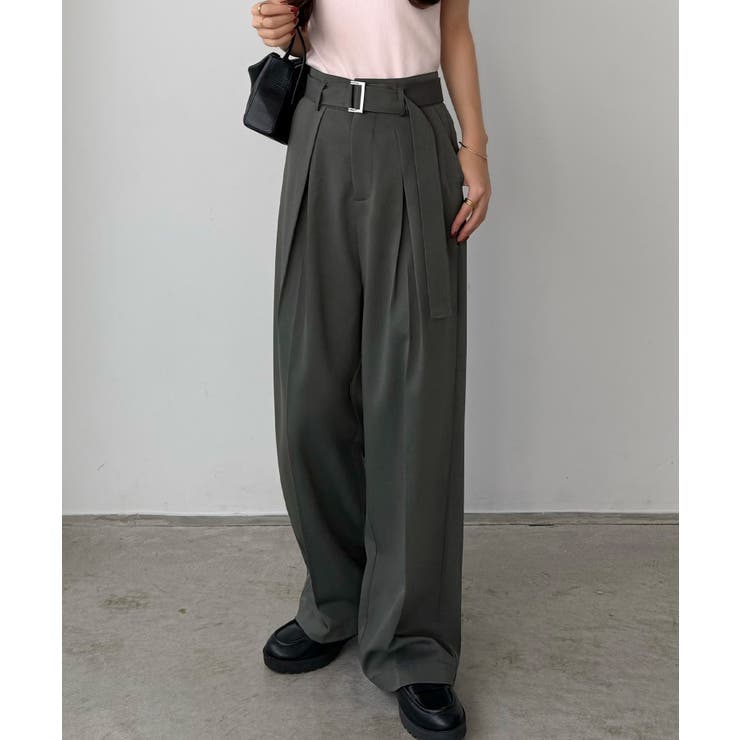 callautia ベルト付きダブルタックワイドパンツ | JUNOAH | 詳細画像6 