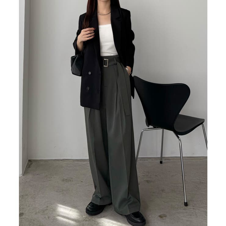 callautia ベルト付きダブルタックワイドパンツ | JUNOAH | 詳細画像7 