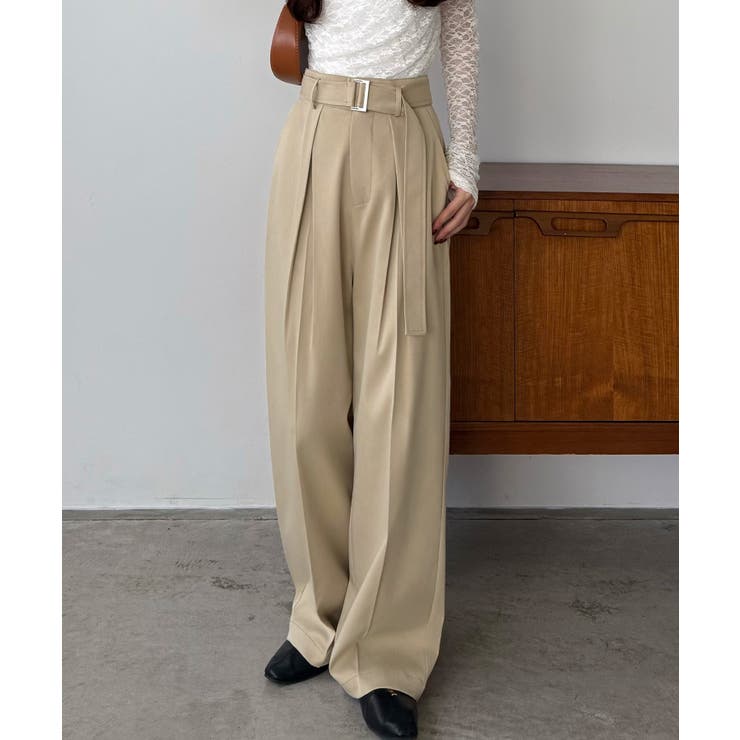 callautia ベルト付きダブルタックワイドパンツ | JUNOAH | 詳細画像9 