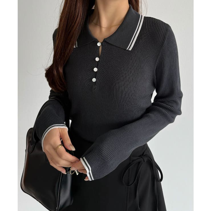 callautia 配色ポロ衿シアーニット | JUNOAH | 詳細画像11 