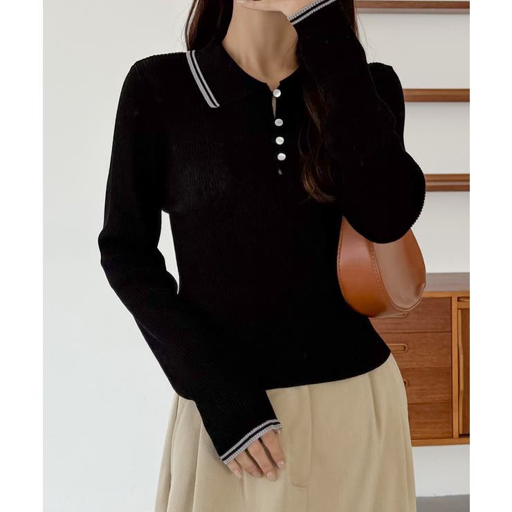 callautia 配色ポロ衿シアーニット | JUNOAH | 詳細画像12 