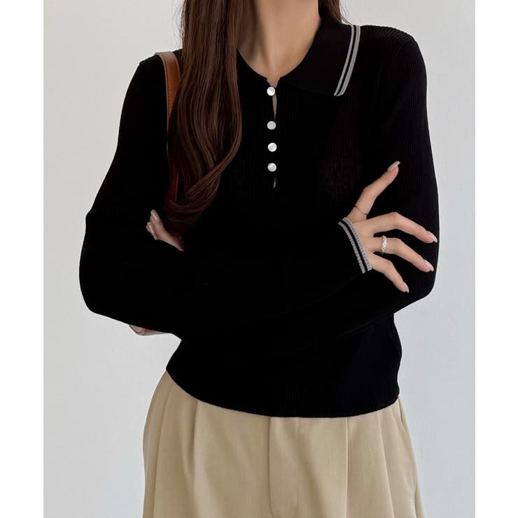 callautia 配色ポロ衿シアーニット | JUNOAH | 詳細画像13 