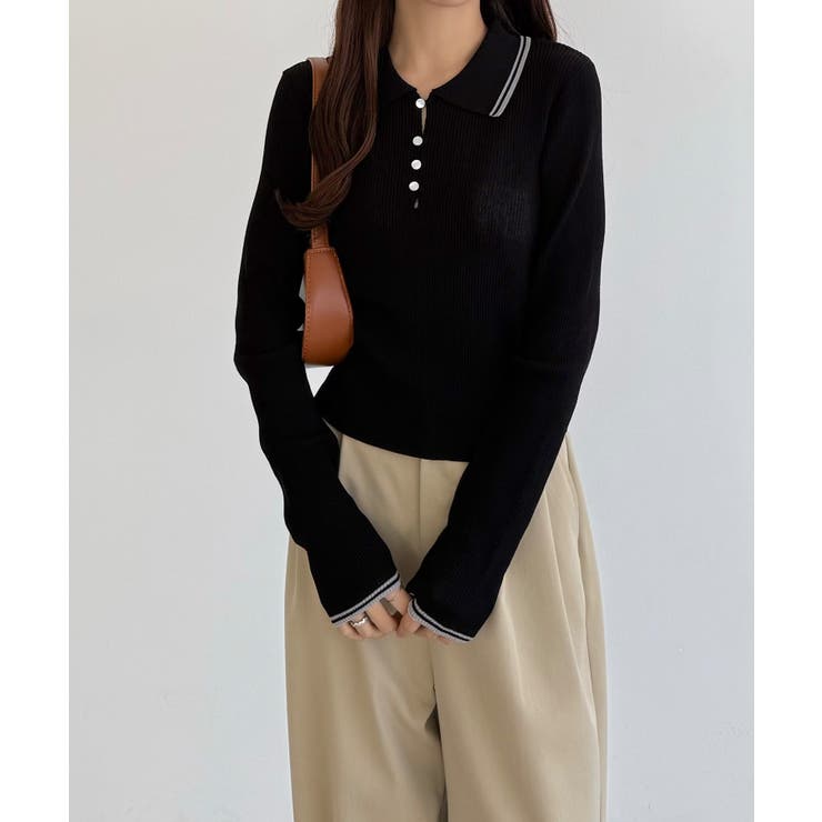 callautia 配色ポロ衿シアーニット | JUNOAH | 詳細画像14 