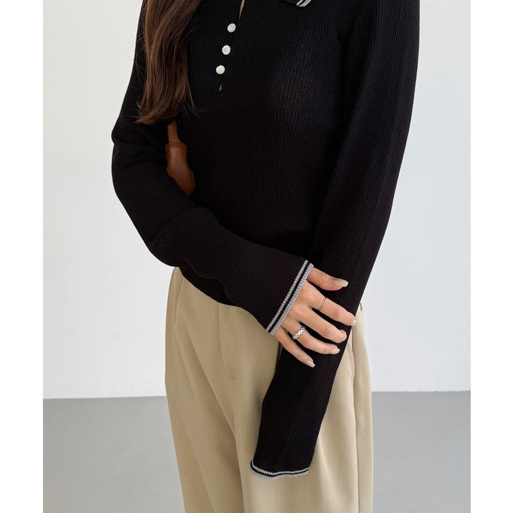 callautia 配色ポロ衿シアーニット | JUNOAH | 詳細画像15 