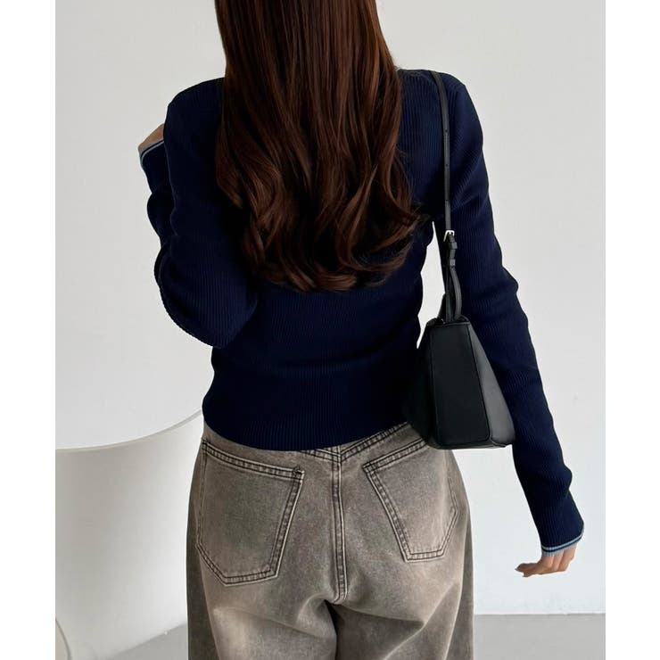 callautia 配色ポロ衿シアーニット | JUNOAH | 詳細画像18 