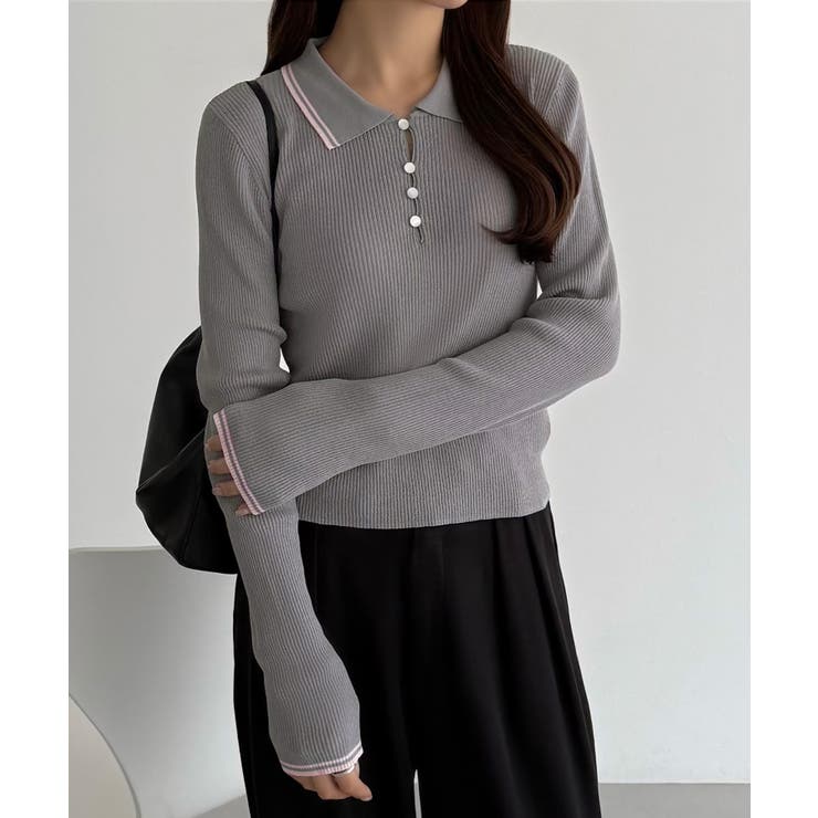 callautia 配色ポロ衿シアーニット | JUNOAH | 詳細画像20 