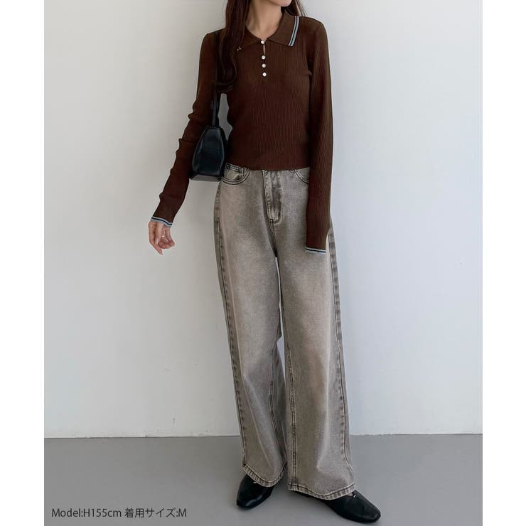 callautia 配色ポロ衿シアーニット | JUNOAH | 詳細画像2 