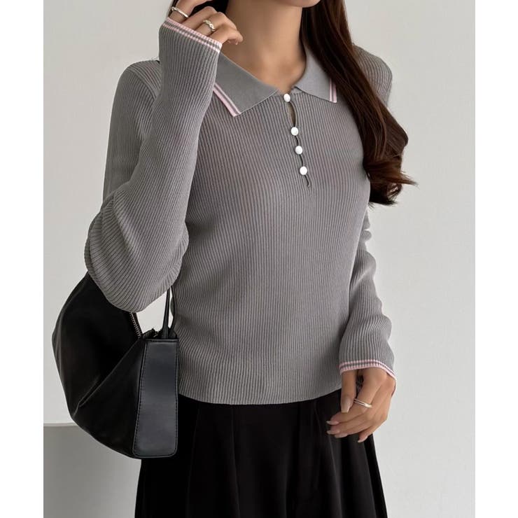 callautia 配色ポロ衿シアーニット | JUNOAH | 詳細画像22 