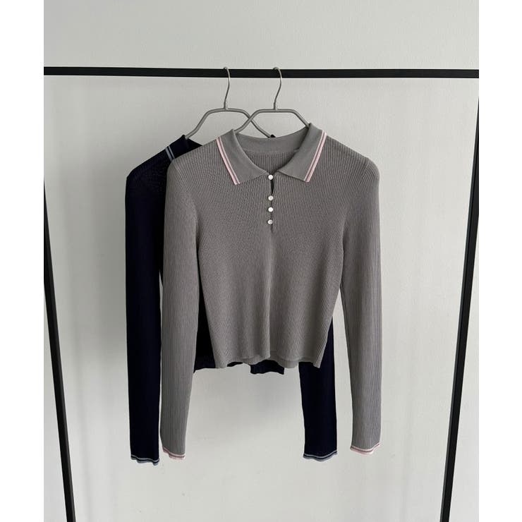 callautia 配色ポロ衿シアーニット | JUNOAH | 詳細画像25 