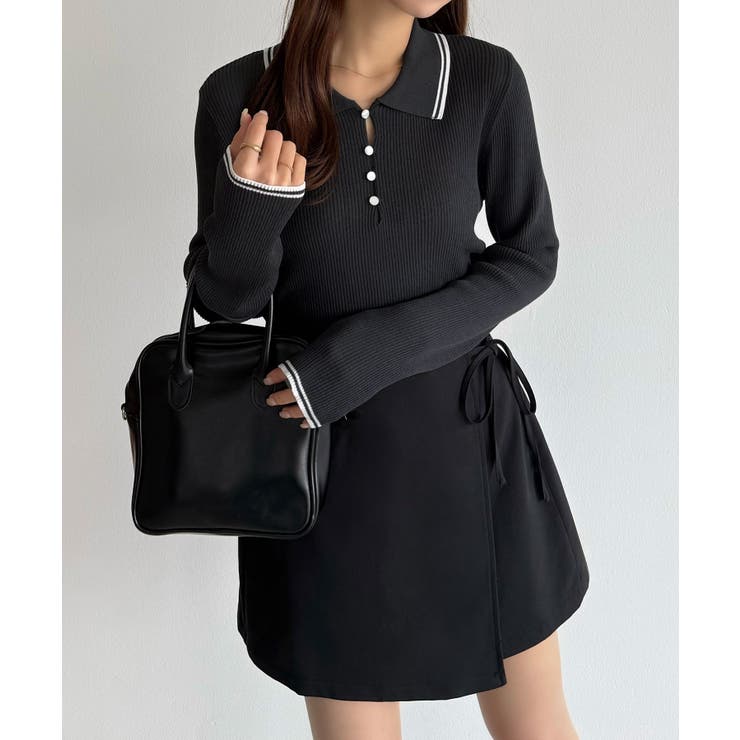 callautia 配色ポロ衿シアーニット | JUNOAH | 詳細画像7 