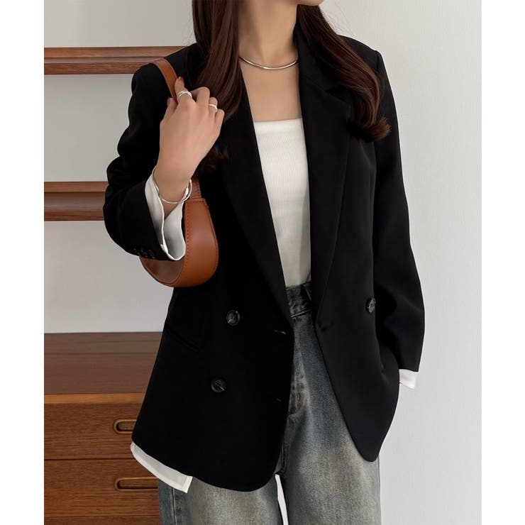 ブラック | callautia レイヤードデザインジャケット | JUNOAH