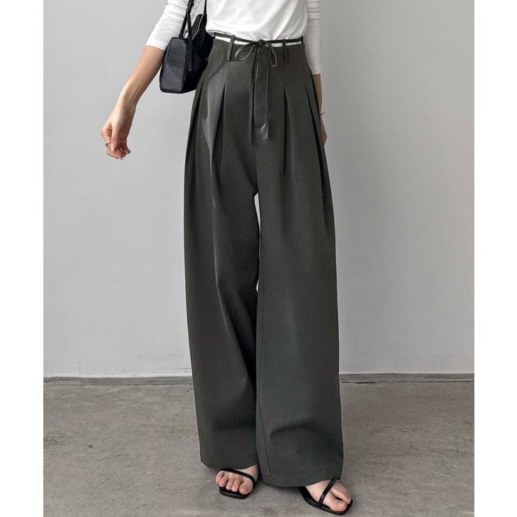 チャコール | callautia リボンデザインワイドパンツ | JUNOAH