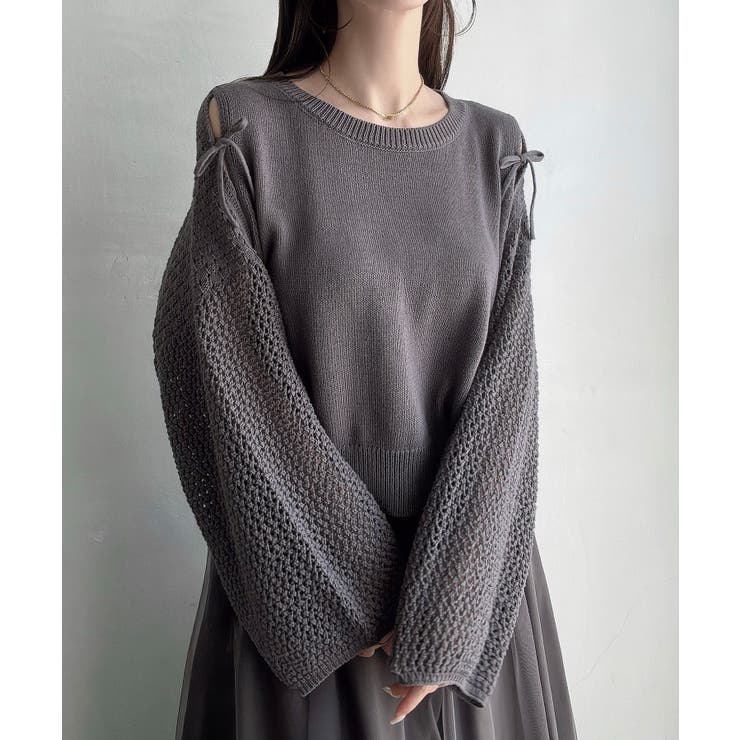 amenouzume ノーソーイングニットグレー LiNoH(リノー) DAMEGE KNIT POダメージ加工ニット112330064