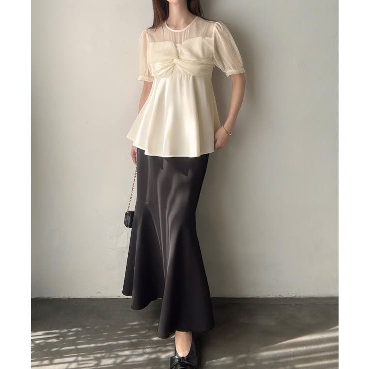 Meiru シアードッキングペプラムトップス[品番：AMTW0012280