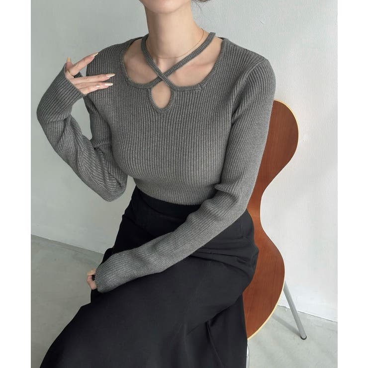 Meiru クロスネックリブニット | JUNOAH | 詳細画像10 