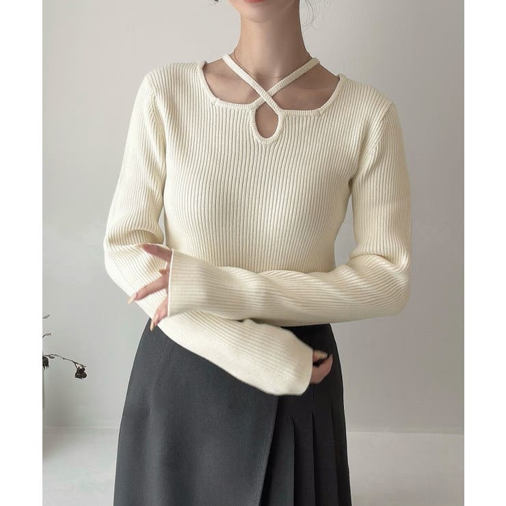 Meiru クロスネックリブニット | JUNOAH | 詳細画像4 