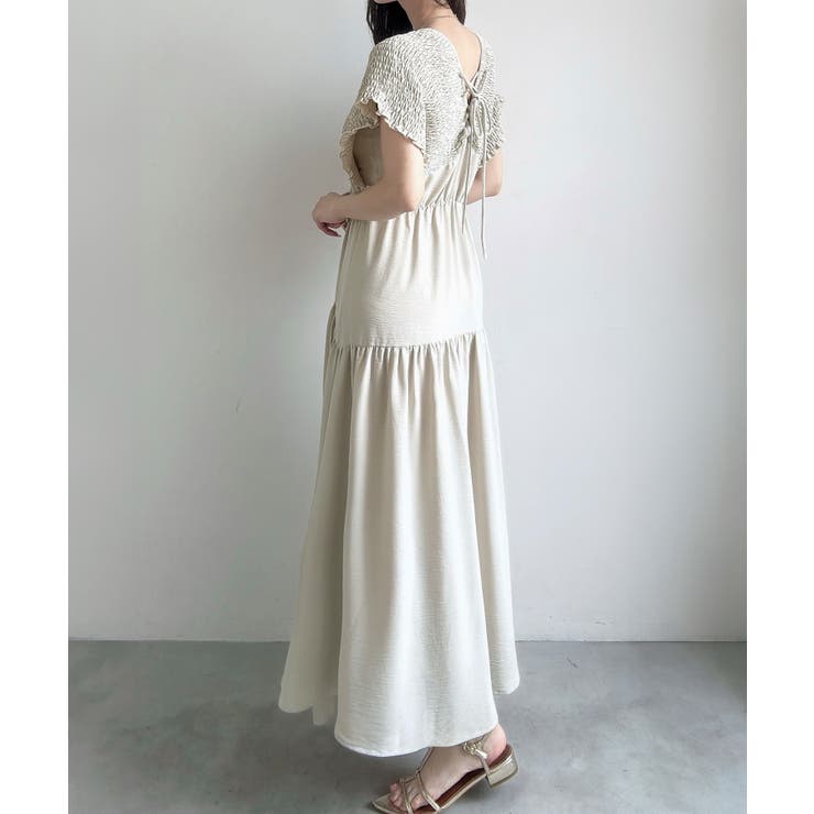 DOEN ミディ丈ワンピース シャーリング入り【関税なし】 Lace Ladies ワンピース シンプル無地ウエストシャーリング