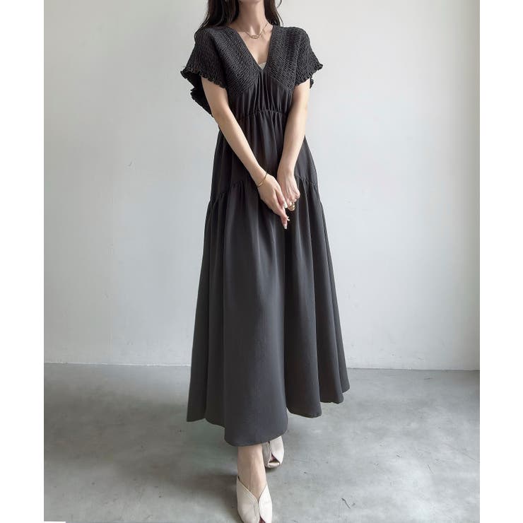 ティアード☆ワンピース ランタン シャーリング ミモレ 半袖 OLIVE des ワンピース ティアードシャーリングワンピ : ZOZOTOWN