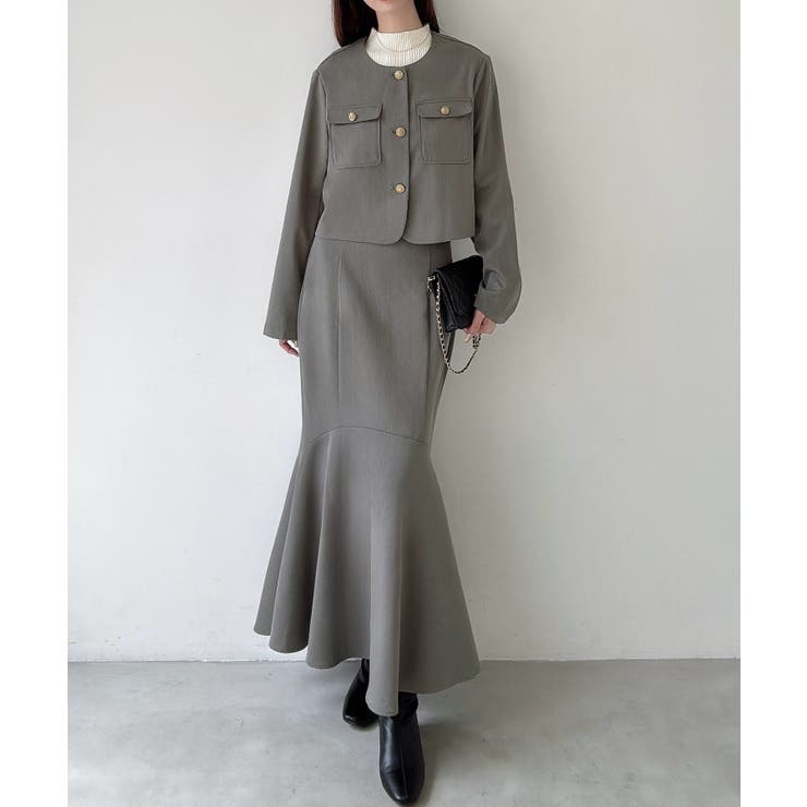 Meiru ノーカラージャケット＋マーメイドスカートSET（薄手、裏地なし） | JUNOAH | 詳細画像11 