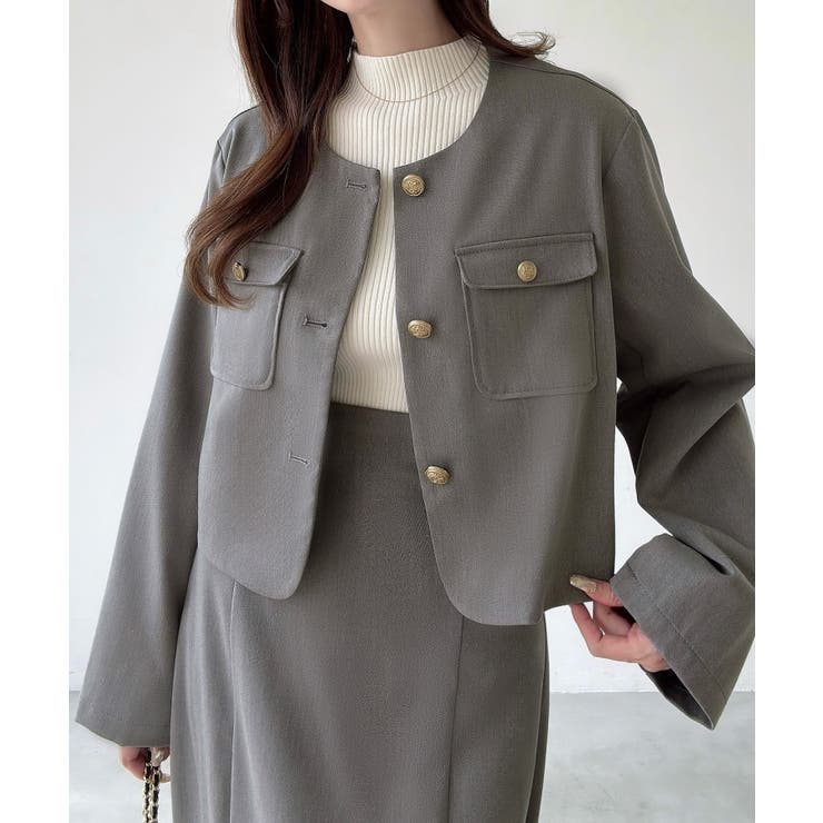 Meiru ノーカラージャケット＋マーメイドスカートSET（薄手、裏地なし） | JUNOAH | 詳細画像12 