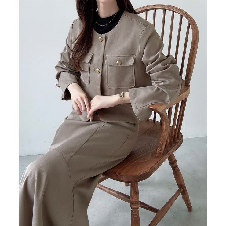 Meiru ノーカラージャケット＋マーメイドスカートSET（薄手、裏地なし） | JUNOAH | 詳細画像5 