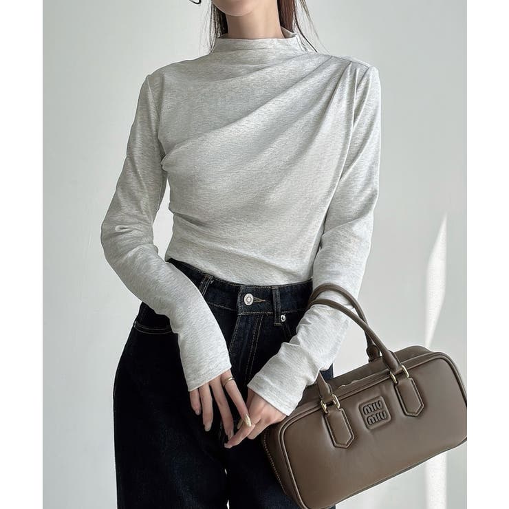 Meiru 薄手モックネックドレープトップス | JUNOAH | 詳細画像12 