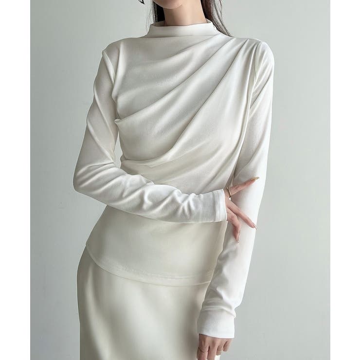 ホワイト | Meiru 薄手モックネックドレープトップス | JUNOAH