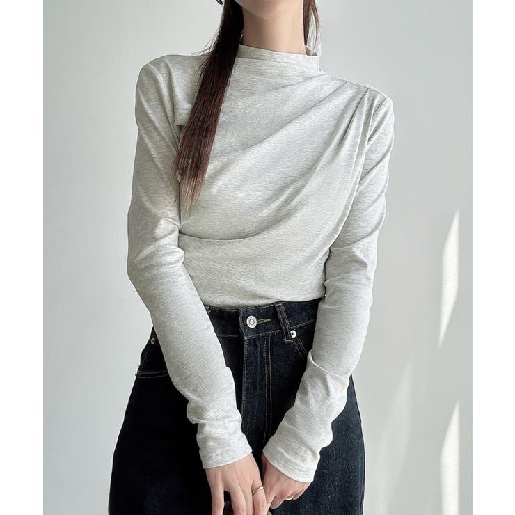 杢グレー | Meiru 薄手モックネックドレープトップス | JUNOAH